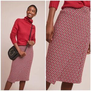 Anthropologie Maeve Wiles geometric jacquard faux-wrap midi pencil skirt, NWT XS